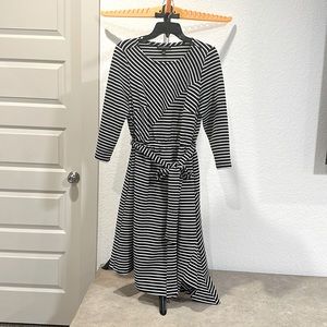 Black and White Striped Asymmetrical Hem Dress NWOT